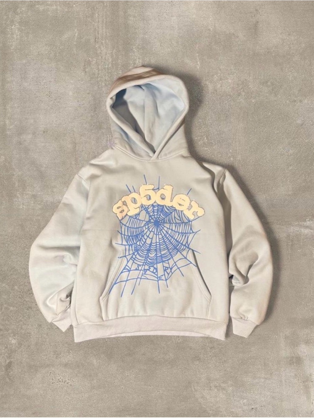 Sp5der Blue spiderweb graphic cotton hoodie